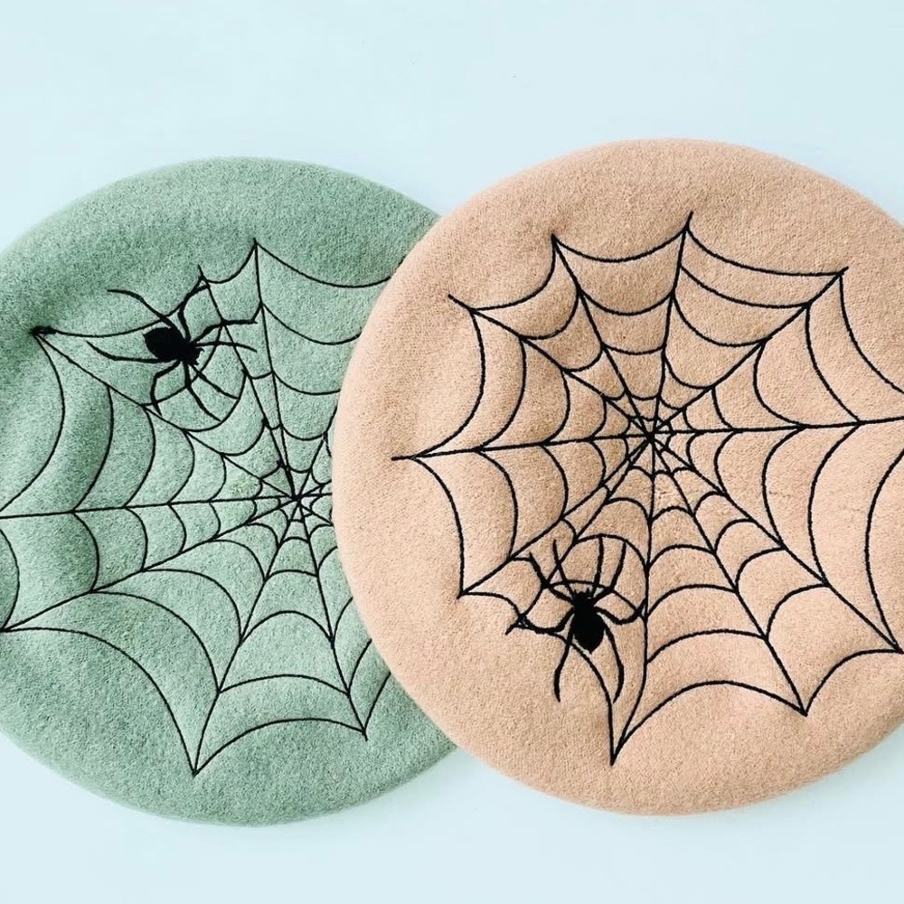 Spider Web Beret, embroidered beret cobweb